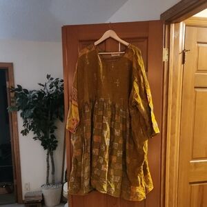 Bohemian Patchwork Midi Dress in Mustard